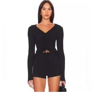 Good American ruched top size 0 v neck long sleeve black